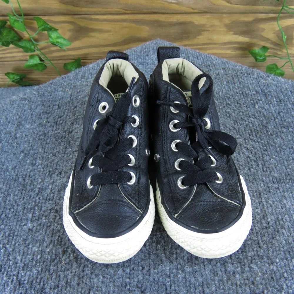 Converse All Star Leather High Top Sneakers Black Kids Shoes‎ 10.5 Toddler